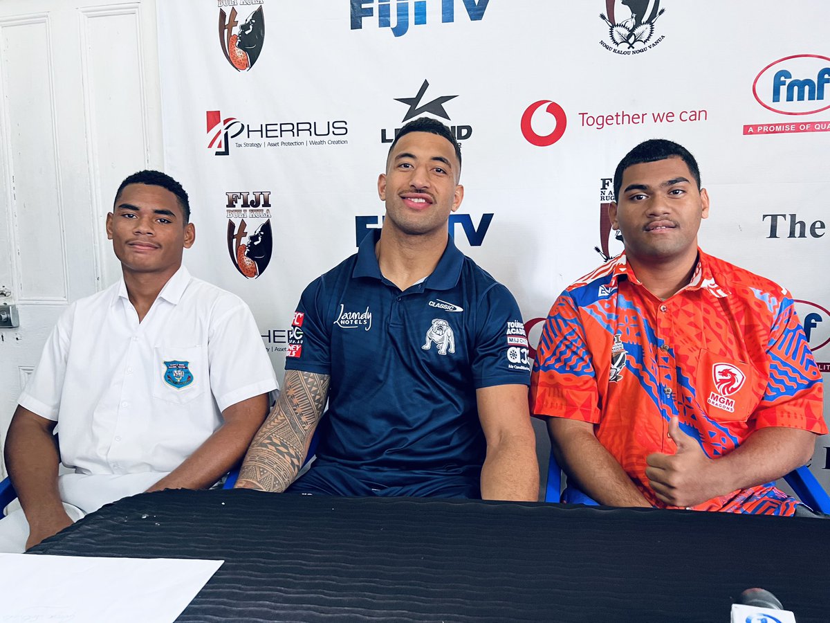 joekotobalavu's tweet photo. Samuela Ratavola and George Satakala have become the inaugural signees of @BillKikau1 academy in Fiji. This marks the first-ever enrollment into the academy that serves as a pathway to the @NRL_Bulldogs in the @NRL 

#TeamFiji #RugbyLeague  #FijiRugby https://t.co/Z8lyQfUilS