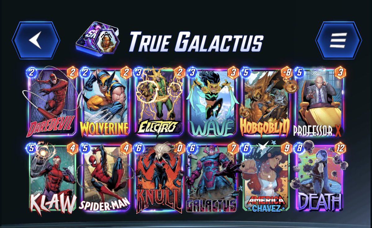 Haven’t been on for a bit but started playing Marvel Snap again because of the Conquest mode and loving it! So far got 3 infinity tickets from the new Galactus and loving him🪐 26-7 so far with this deck in Conquest. Multiple ways to win with locking down lanes or Galactus on 6!!