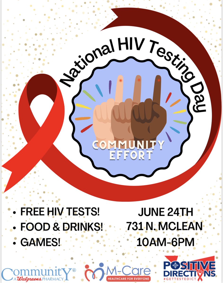 Naloxone kits, Fentanyl Test strips, and eco-friendly drug disposal bags.  
* Friday, June 23rd, from 4-11pm #Pride #NaftzgerPark (601 E. Douglas)
* Saturday, June 24th, from 10am - 6pm #NationalHIVTestingDay (731 N. McLean)