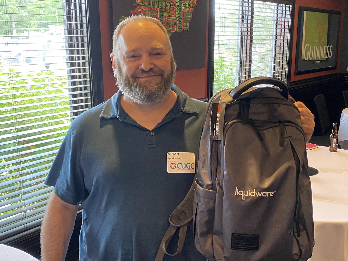 mtravisadams's tweet photo. Congrats to Greg Kern our $100 gift card winner and Mike Appelbaum winner of a @Liquidware backpack at the St. Louis @myCUGC meeting https://t.co/QpShlOuFve
