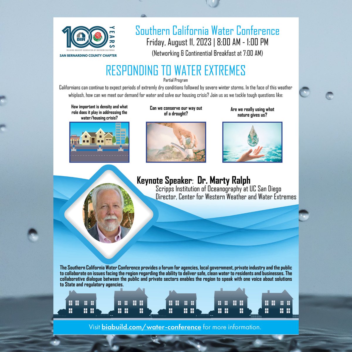 BIASBCounty's tweet image. New Speakers announced for BIA of Southern California's Annual Water Conference featuring keynote speaker Dr. Marty Ralph! 💧💦🌊Click here to view the entire lineup, register and sponsor: biabuild.com/water-conferen…. #biasc #biasbcounty #water #california #waterconference