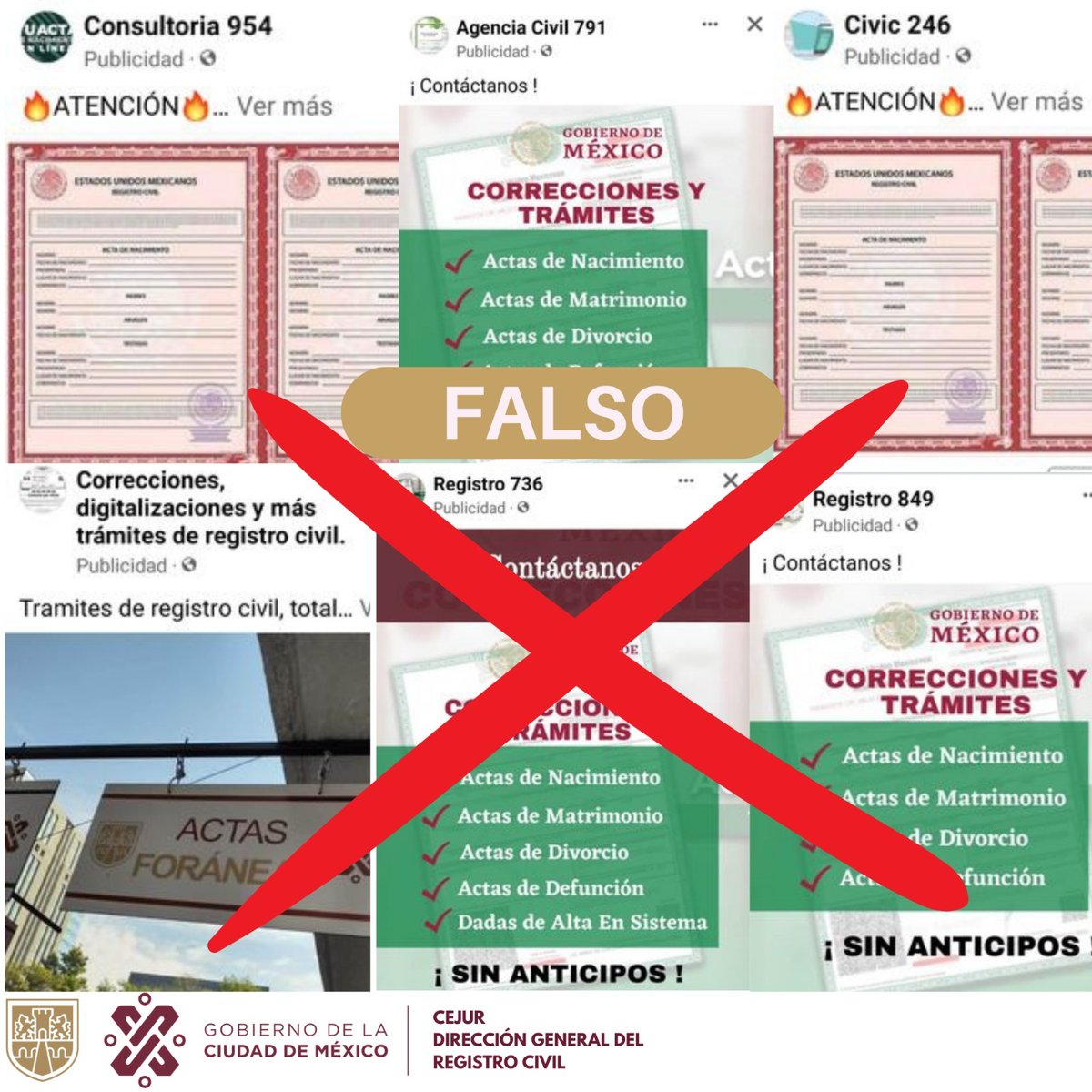 DGRCivilCDMX's tweet photo. #ElRegistroCivilInforma Las siguiente páginas son apócrifas. Si deseas realizar algún trámite relacionado al registro civil acude a la Dirección General del Registro Civil de la CDMX ubicada en Arcos de Belén 19 en un horario de atención de 8:00 a 16:00 horas, trámite gratuito. https://t.co/y7AjWlCbo8
