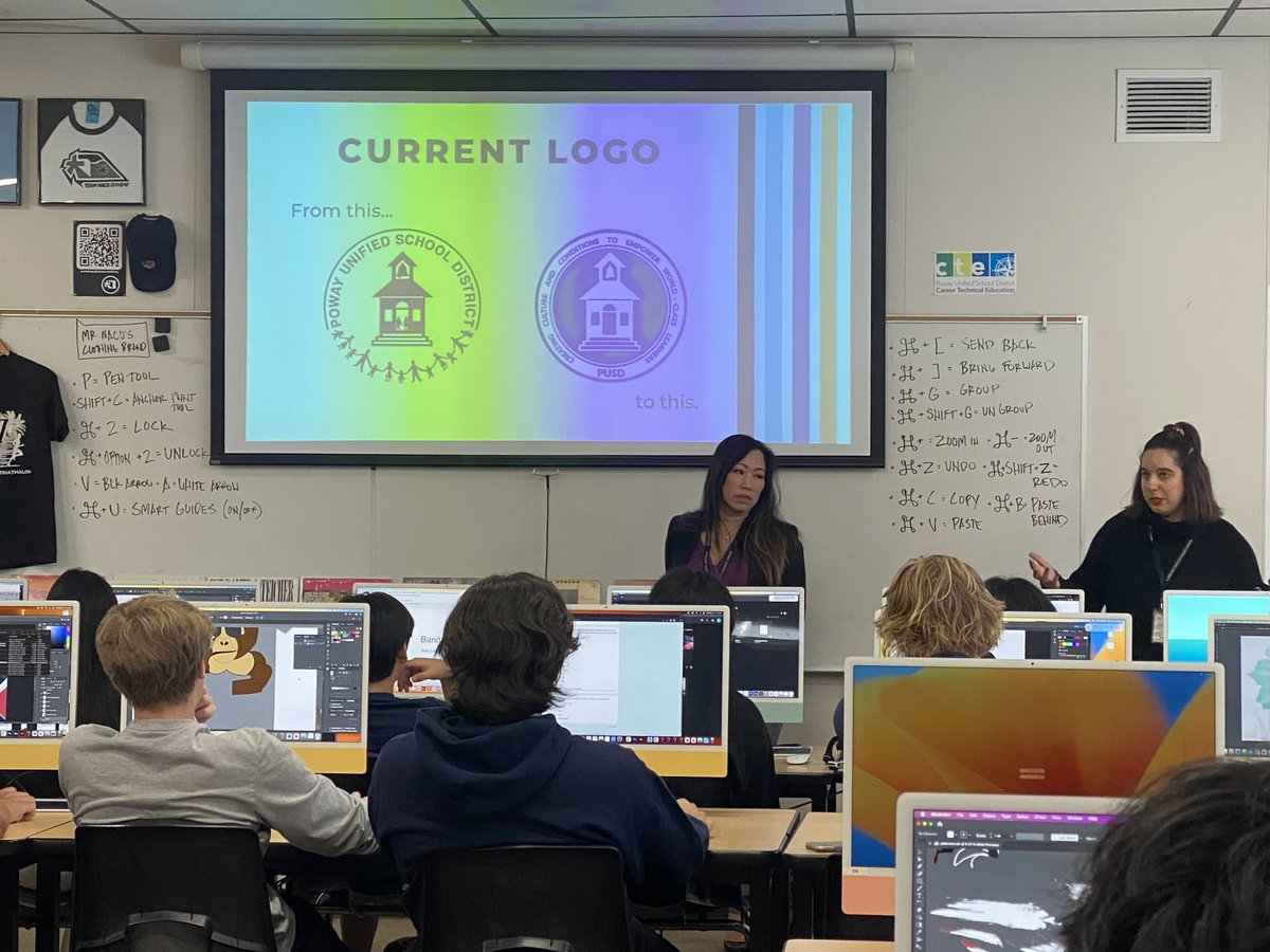 ChristinePaik's tweet photo. Gratitude to @powaycte Graphic Design teacher Mr. Nacu and his students who provided some fantastic ideas and feedback on @PowayUnified’s logo redesign. This is @CaliforniaCTE in action! Can’t wait to show you what they inspired! https://t.co/dAy5elcMlk