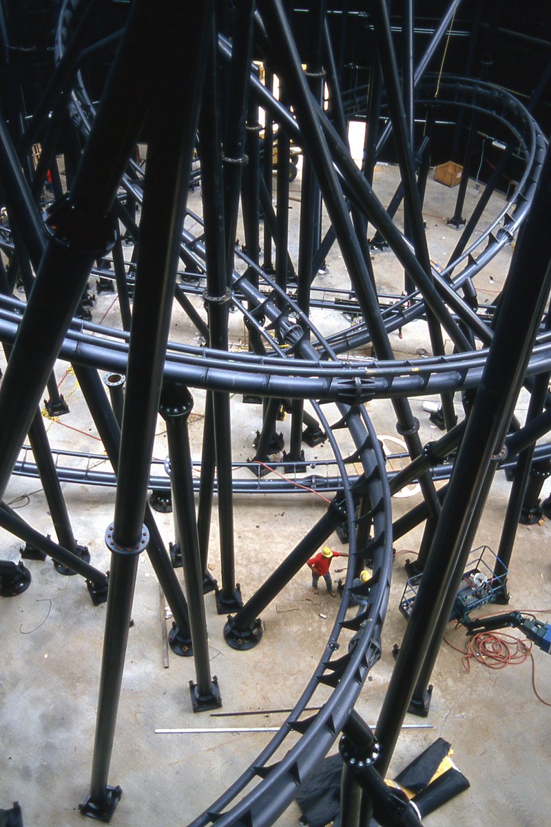 KingsDominionVA's tweet image. An inside look at Flight of Fear’s spaghetti bowl during construction in 1996. #TBT
