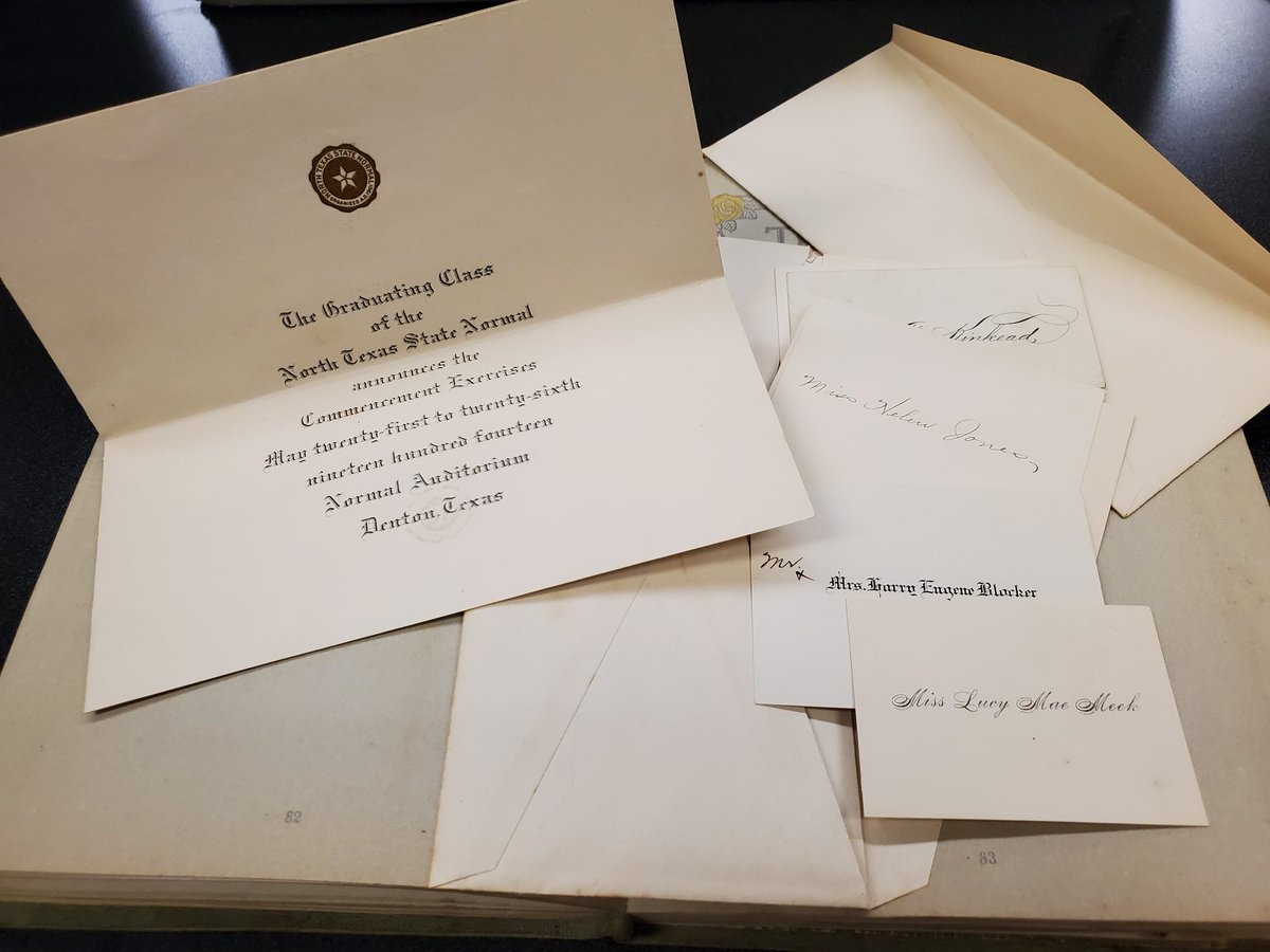 Some old materials I am working with as part of an archival Practicum. Back in the early 1900s, these are what commencement ceremony cards looked like. Each person who was a part of your class exchanged personalized cards with their names on them.