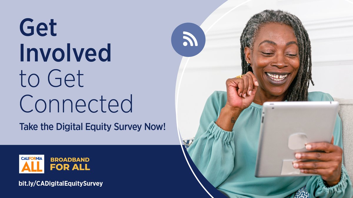 Having access to the internet can mean landing a better job, getting an education, seeing the right doctor and staying in touch with family and friends. 
Don’t get left behind. Take the California Digital Equity Survey ➡️ bit.ly/CADigitalEquit… #BroadbandforAll #DigitalEquity