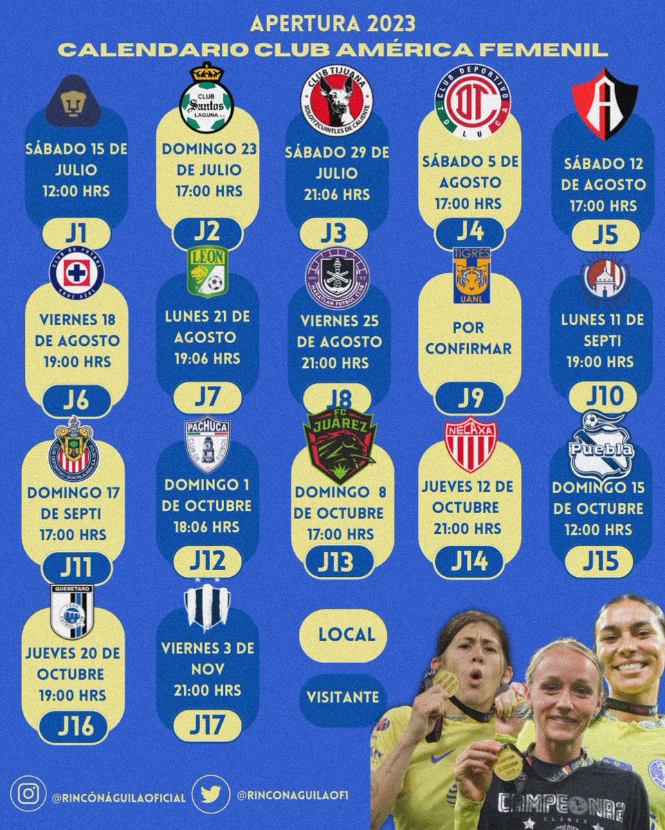 RinconAguilaOf1's tweet photo. 📆| CALENDARIO APERTURA 2023.🦅

#AméricaFemenil #SiempreÁguilas #EstoEsAmérica #SomosAmérica https://t.co/VCBk3VuFvU