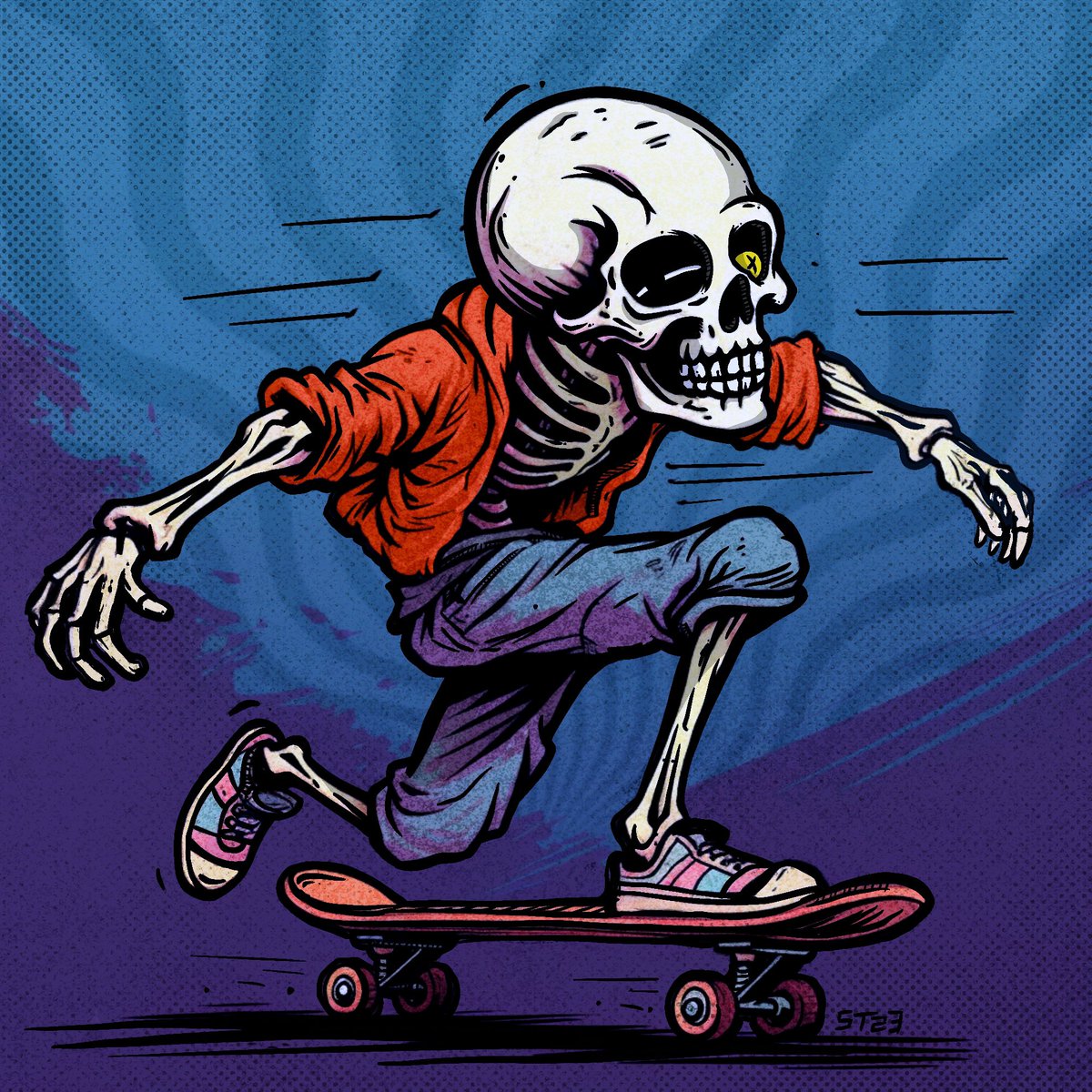 Shout out to @tenebrini & @DeathWishNFT for this sick “SkateFiend” piece for #GoSkateboardingDay2023 🛹 Art is everything!!! #MustLoveSkulls 💀