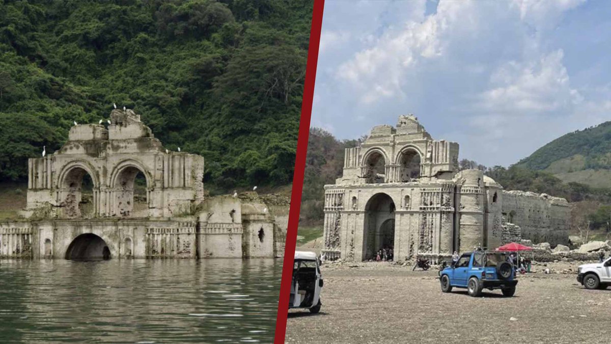 BrendaCV70's tweet photo. Sequía en #México deja al descubierto la basílica de #Quechula hasta carros entran 😱😱 #CambioClimatico ☀️☀️ https://t.co/NcfSS784Gn