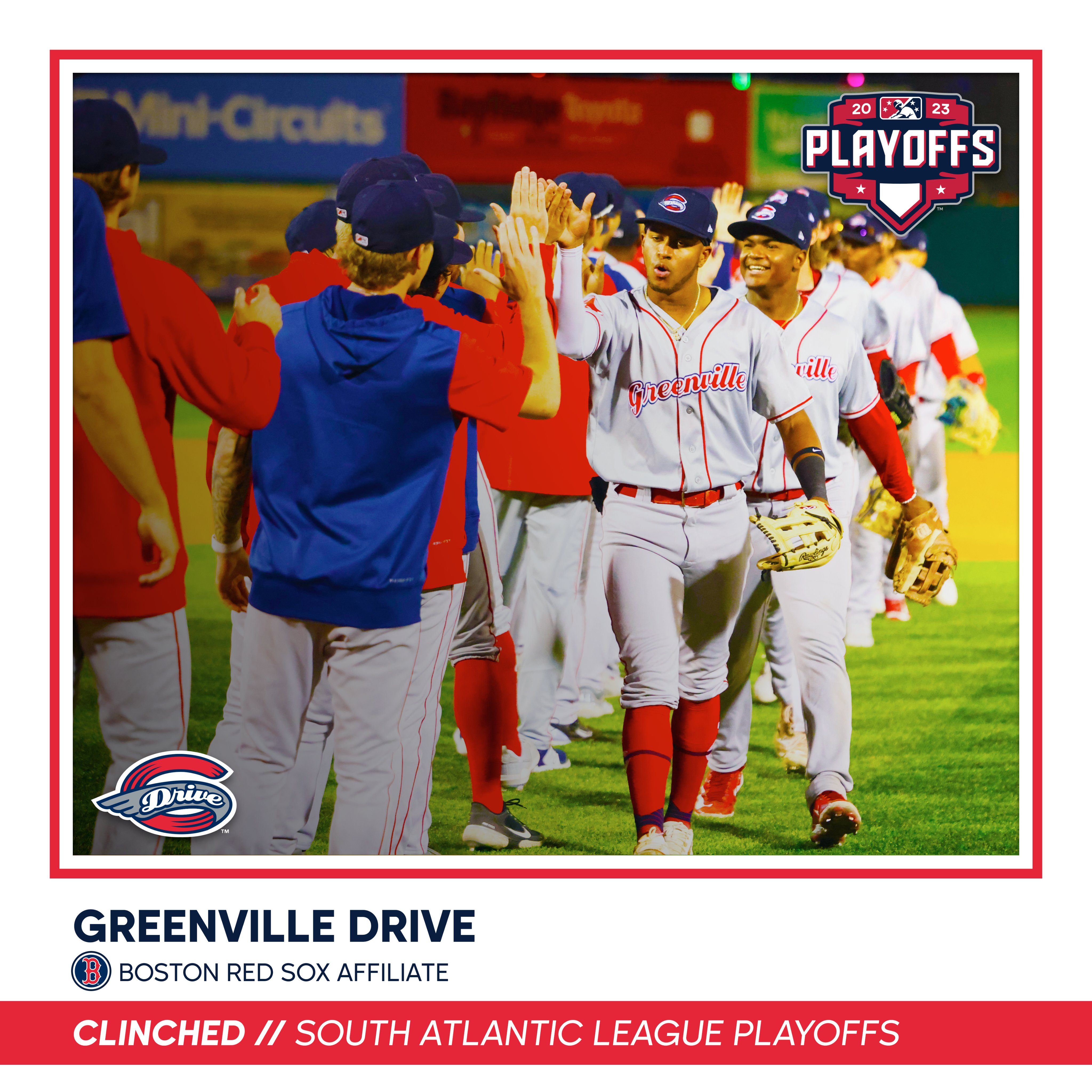 Minor League Baseball on X: The Greenville Drive are the South Atlantic  League South Division first-half champs! The #RedSox affiliate is headed  back to the playoffs for the first time since 2017.