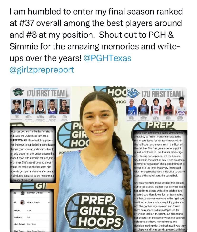 GlenRoseGirlsBB's tweet photo. Great job Grace!  A relentless work ethic with a ton of talent!  Big things ahead! 🌹🏀💪@gracebooth_02 https://t.co/dwd1aQKAsu