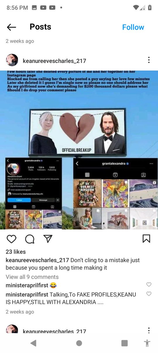 #keanureeves From A FAKE PROFILE,On INSTRAGRAM ... Keanu Is With A.G,In Love !... 😂🤪