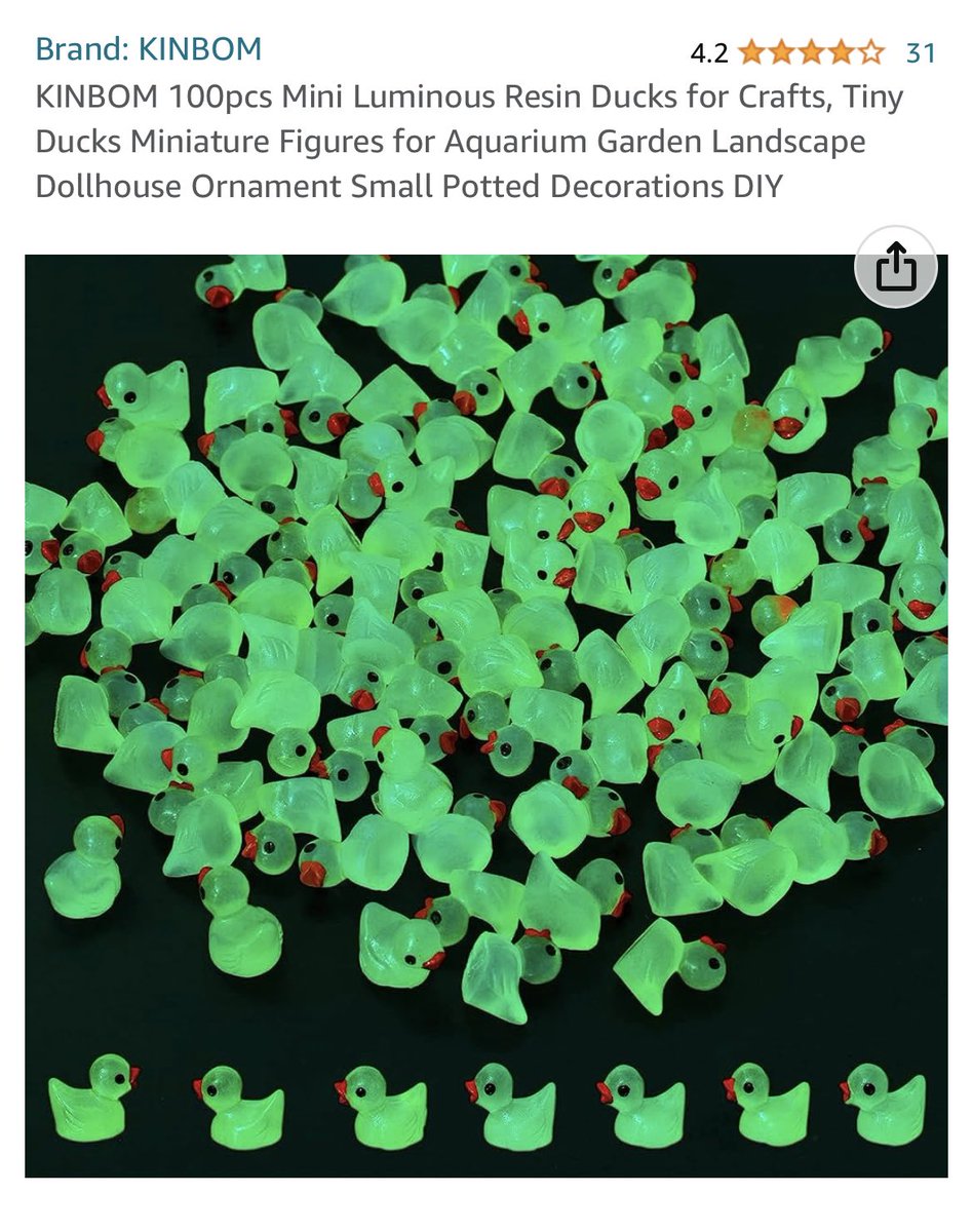leksikality's tweet photo. Thing Amazon thinks I'd like:

100 mini glow-in-the-dark ducks. 

🤷‍♂️ https://t.co/NQD1ESau0C