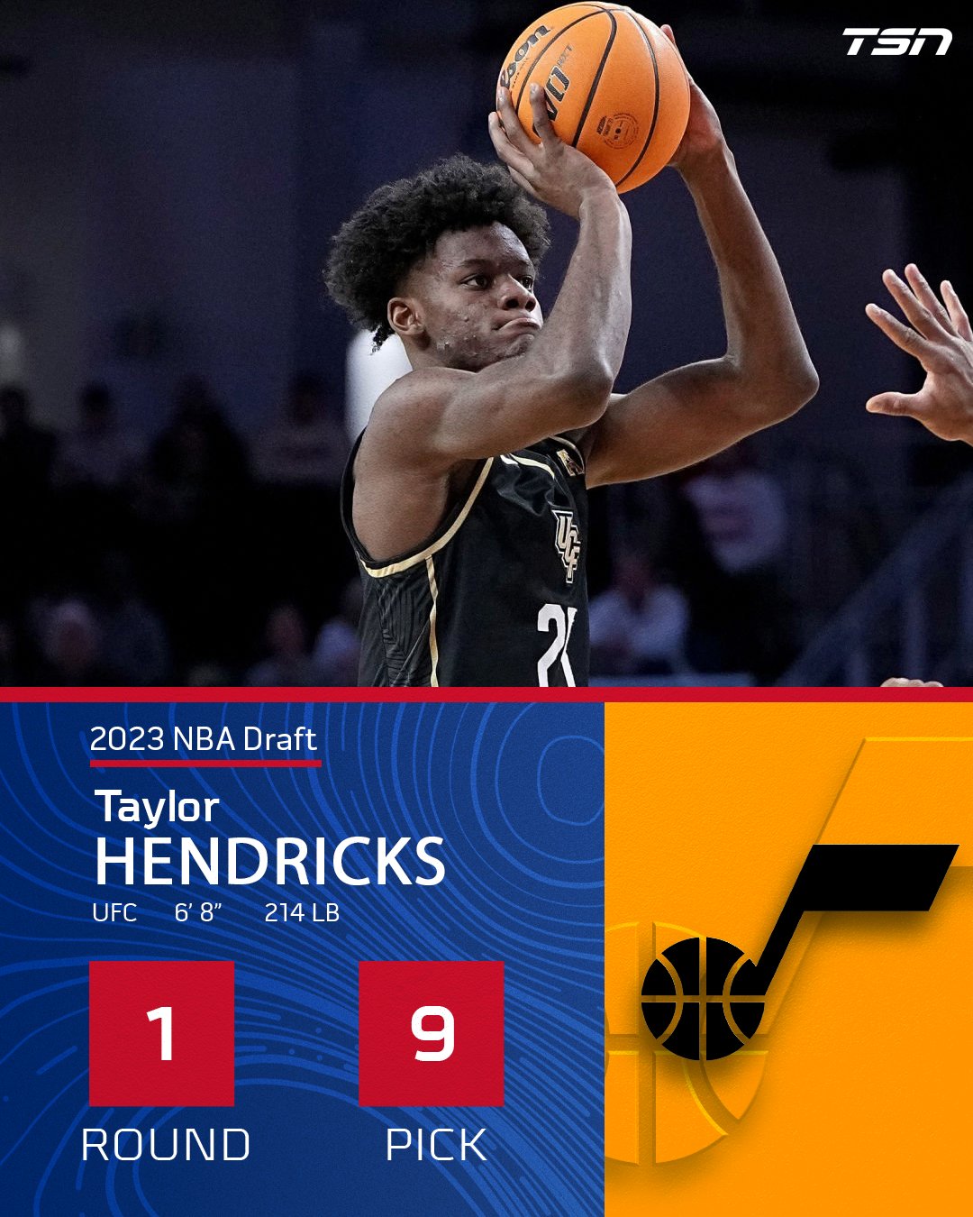 The Utah Jazz select Taylor Hendricks with No. 9 overall pick