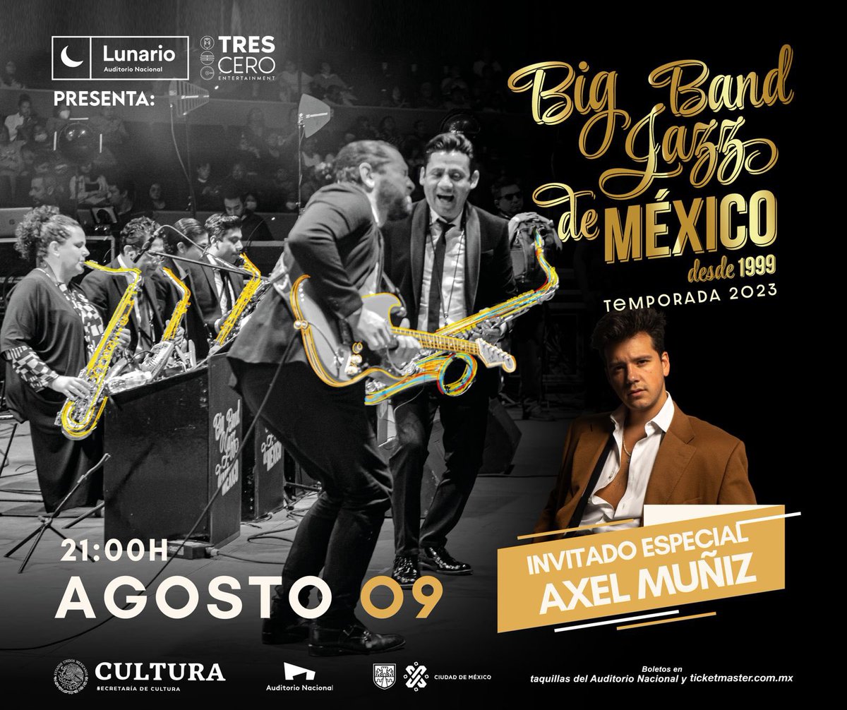 📆 <a href="/AxelMuniz_Music/">Axel Muñiz</a> será el invitado especial de <a href="/BigBandJazzMx/">Big Band Jazz de México</a> éste 09 de Agosto en el <a href="/LunarioMx/">Lunario</a> … ¡Ahí nos vemos!