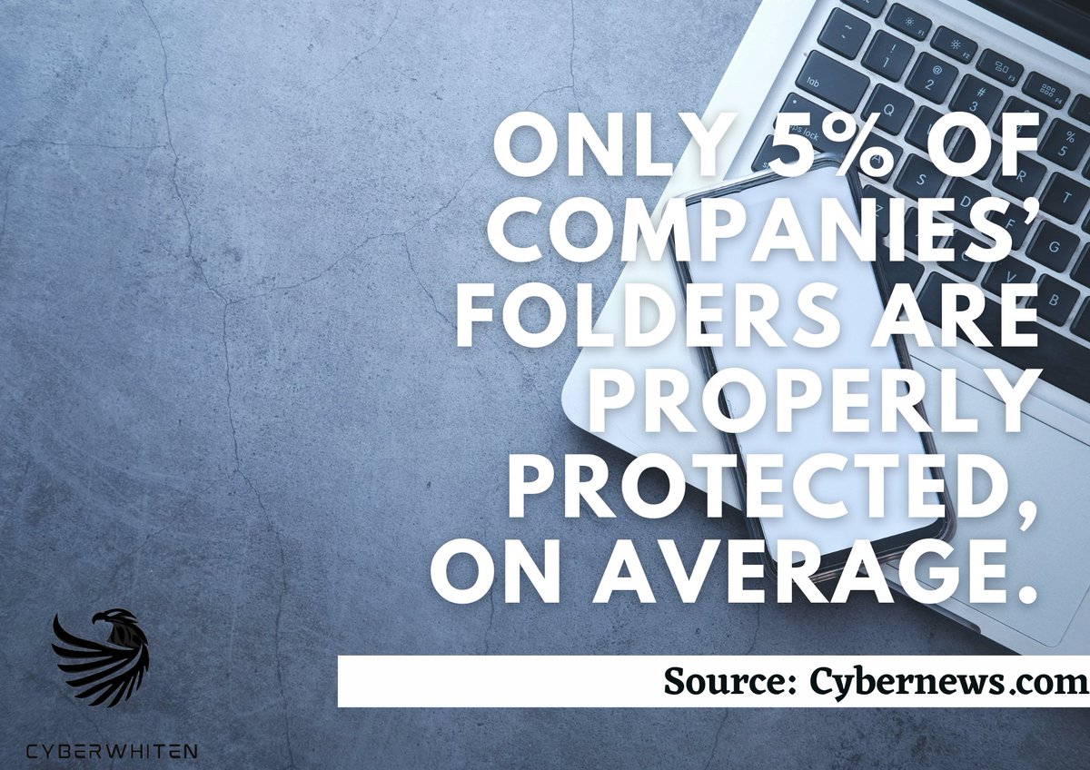 Only 5% of companies’ folders are properly protected, on average. 
#CyberSecurity #InfoSec #CyberAware #CyberThreats #SecurityAwareness #SecureDigitalWorld #CyberDefense 
#CyberAwarenessMonth #DigitalSecurity #StaySecure #ProtectYourself #SecureYourNetwork #SecureYourDevices