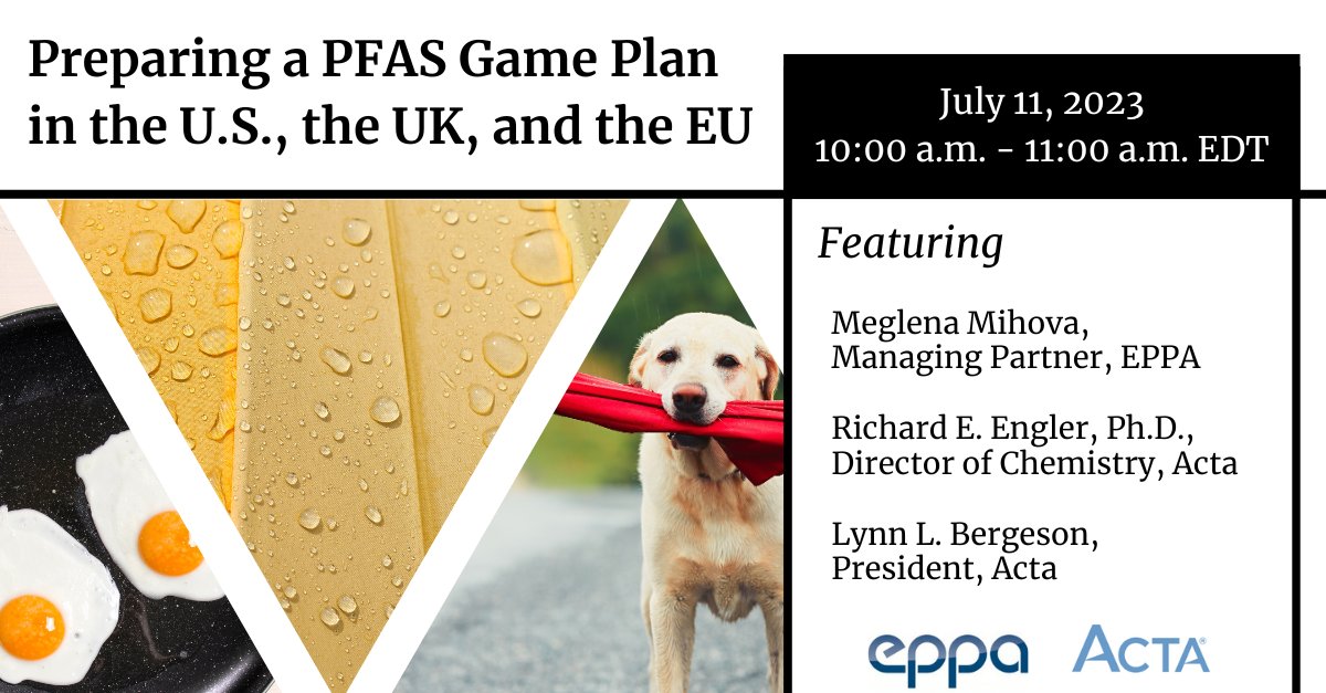Actagroup's tweet photo. Register now to join Acta for the “Preparing a PFAS Game Plan in the U.S., the UK, and the EU” webinar, presented by Meglena Mihova, Managing Partner, EPPA, and Richard E. Engler, Ph.D., Director of Chemistry, Acta – https://t.co/CkxQULwKmy https://t.co/7o5rqi0y6N
