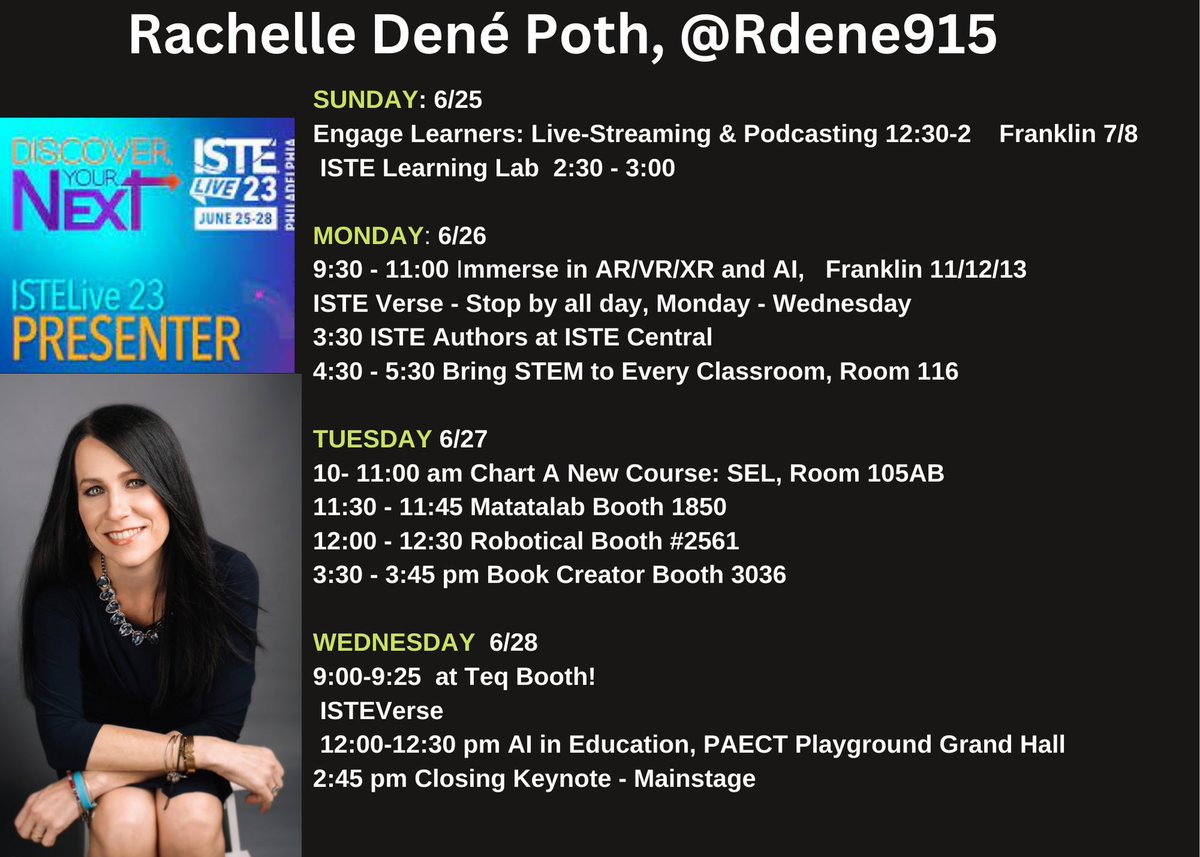 Rdene915's tweet image. If you are headed to #istelive, hope you will say hi and if you have time, drop by one of my sessions #teachingchanneltalks