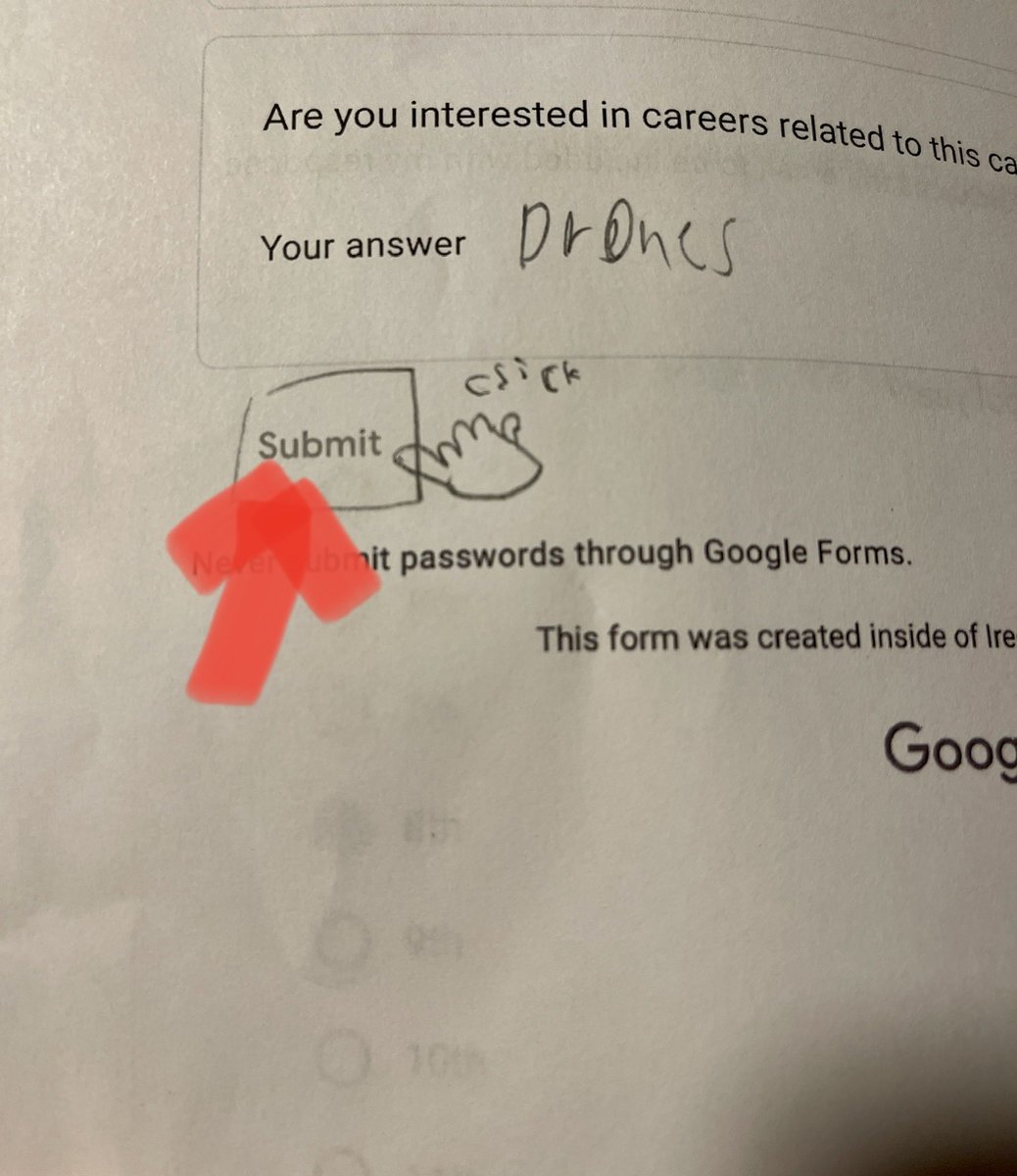 This cracked me up… technology wouldn’t comply for our students to take their camp survey today ⁦<a href="/isschools/">Iredell-Statesville Schools</a>⁩ —had to go old school with paper and pencil. This student created a hybrid format. 🤣😎🏆 #CTE #STEM