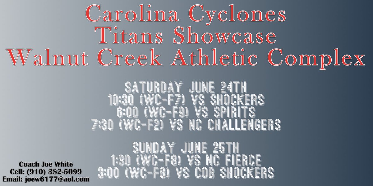 The Carolina Cyclones are headed to Raleigh this weekend for the Titans Showcase! Excited to be back on the field!