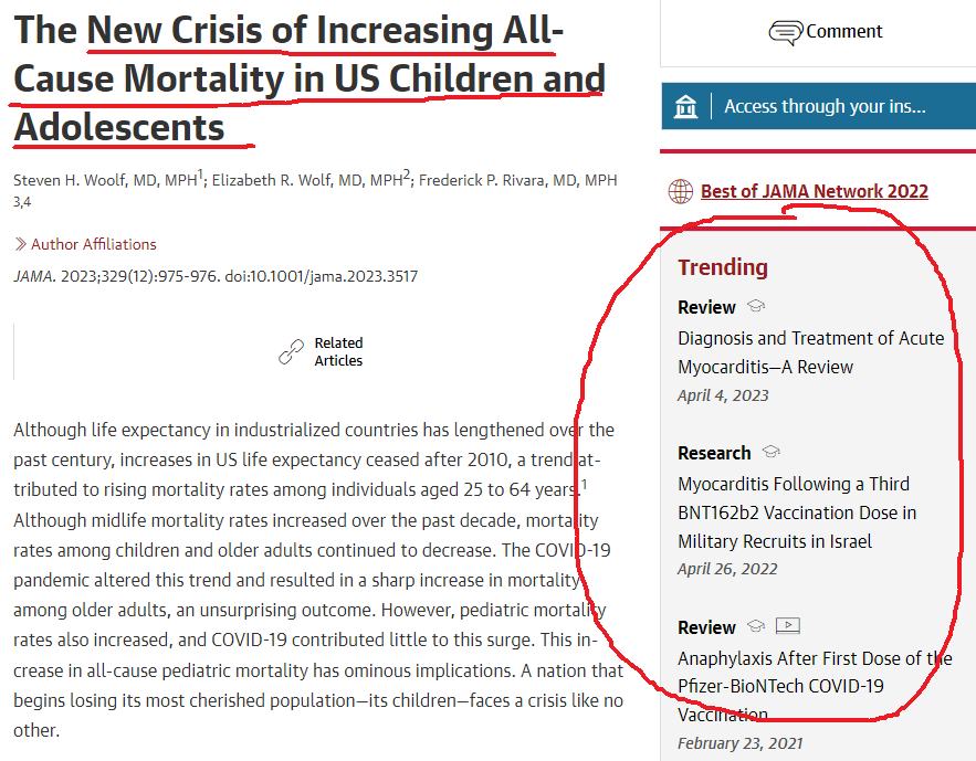 @mjtimber2 @Standup__Man @thereal_truther JAMA is trolling you.
They have a paper on child mortality crisis on the left. and papers on myocarditis after the shots.

Only you clowns can't piece it together. You're all making Darwin proud.