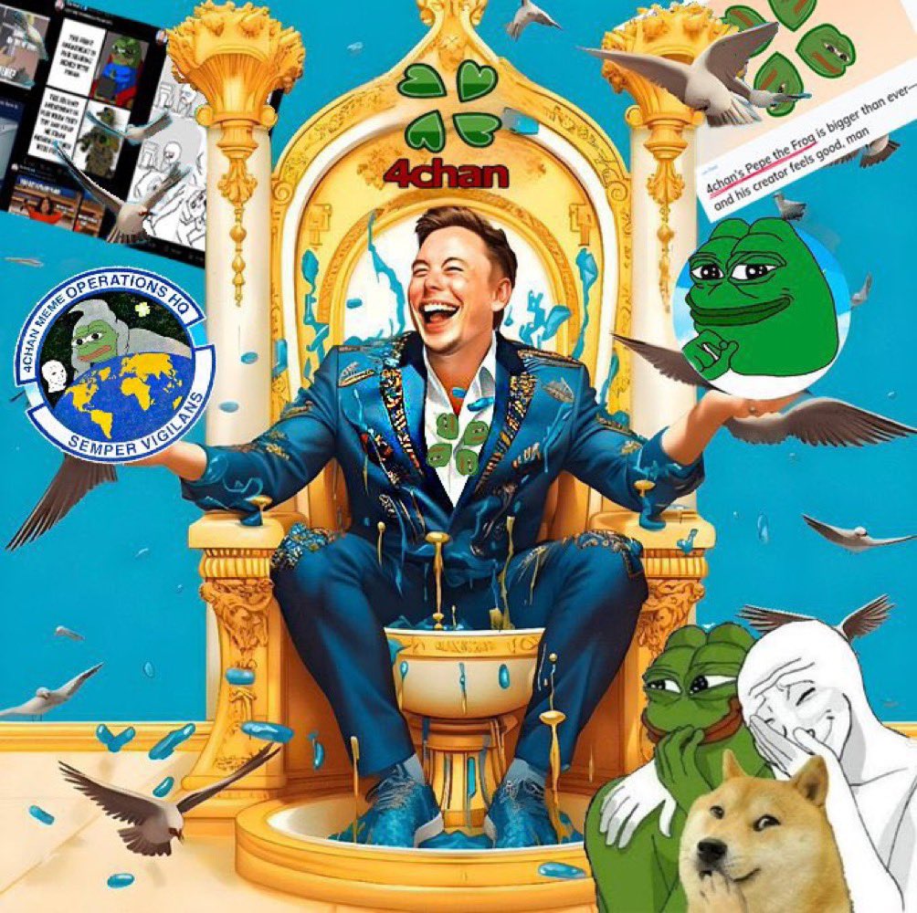 AIXArmy's tweet photo. Rumours going around that main face to be linked to #4CHAIN it’s actually the one of #memecoin fans @elonmusk 👀 !

We can only read between as messages they was sending are similar to #bitcoin master #SatoshiNakamoto as everyone was calling #ElonMusk creator of #BTC!

🍀$4CHAN🍀 https://t.co/Qb0FMXyQqo