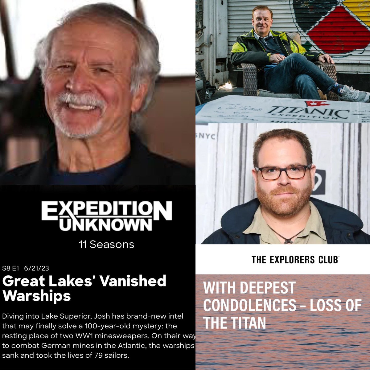 All 3👇are members of the prestigious Explorers Club. Hamish Harding and Paul-Henri Nargeolet were on the Titan. Josh Gates speaks out about reasons why he wouldn’t go on the Titan, but his show released this week (Expedition Unknown) is about sunken ships. Interesting!