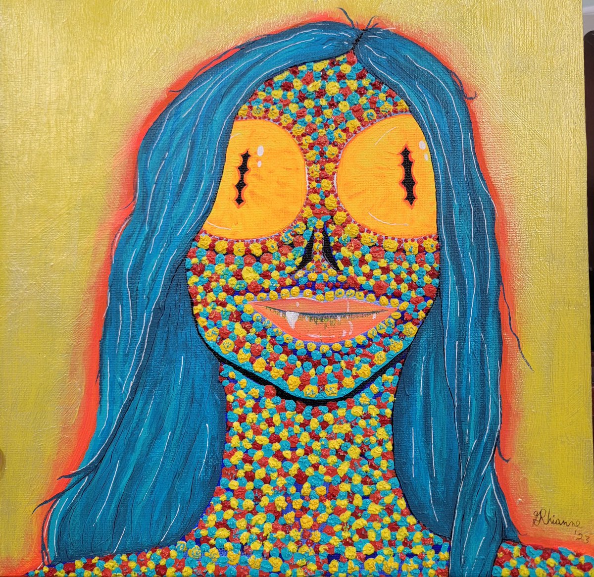 GrhianneA's tweet photo. Latest finished piece! Haven't decided what to call her yet, but I'm thrilled with all the colors and textures that came to life in this one.

#art #artist #okartist #pancakesandboozeokc #pancakesandbooze #reptilians #paintings #acrylicpainting #acrylic https://t.co/2DZ2njWKCv
