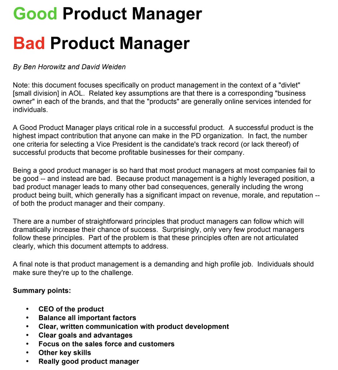Product Management is the difference between shipping Blackberry and iPhone.

Time to read <a href="/bhorowitz/">benahorowitz.eth</a> and David Weiden again.

(Product managers may not be important but real product management is life and death.)