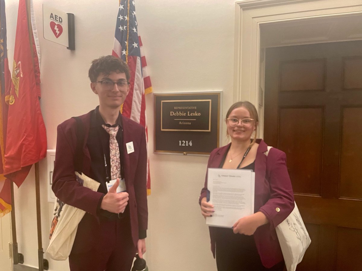 A big thank you to the office of @repdlesko for meeting with our student scholarship winners Reese Munson and Ellie Standifer to discuss #permittingreform and a #priceoncarbon. #CCL2023 #GrassrootsClimate