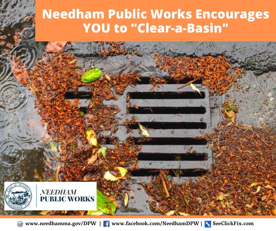 NeedhamDPW's tweet photo. The forecast is calling for several days of rain so here is your friendly reminder to keep an eye on local catch basins!
They are easy to forget about when the weather is warm, but flooding can occur anytime of year from stormwater!

#NeedhamDPW #StormwaterManagement #ClearaBasin https://t.co/spVJ1yPcDG