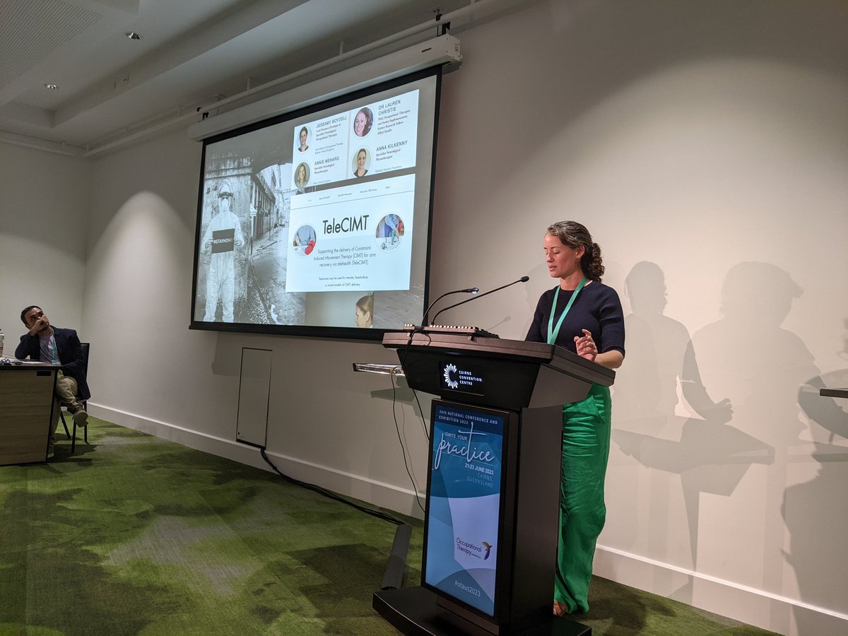 Dr Lauren Christie (@laurenjchristie) on Twitter photo <a href="/NicolaFearn4/">Nicola Fearn (she/her)</a> sharing our teams work designing a behaviour change intervention to support clinician delivery of CIMT via Telehealth. If you have used telecimt.com pls complete our survey currently evaluating the website #OTAus2023 <a href="/NicolaFearn4/">Nicola Fearn (she/her)</a> sharing our teams work designing a behaviour change intervention to support clinician delivery of CIMT via Telehealth. If you have used telecimt.com pls complete our survey currently evaluating the website #OTAus2023