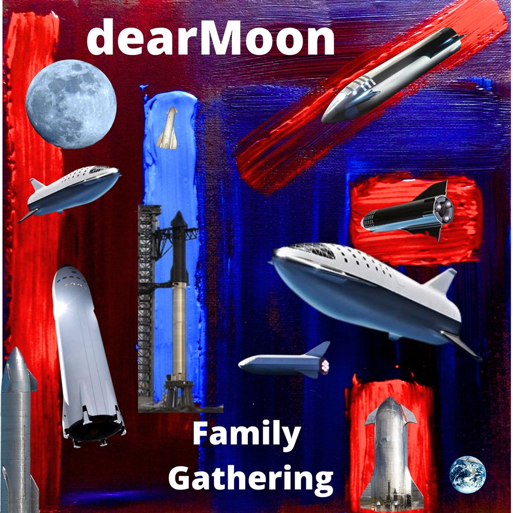 #dearMoonCrew  #dearMoon  #SpaceX  @yousuckMZ   #ISS  @elonmusk  @Space_Station @dearmoonproject
#NASA  #bocachica @SpaceXStarship @SpaceX
dearMoon. Family Gathering. SpaceX the journey to Stars begins. Background acrylic painting. From the Quirky Artist