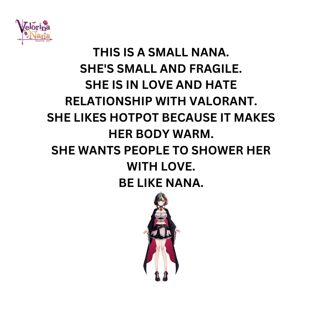 ohanana!💛

shower me with love. be like nana 🫡

today will be my LAST LIVE before going on a hiatus (for at least a week, not more than a month)😀i'll live after lunch time around 1PM GMT+7 or earlier!
see you 😭😭😭

#VelorinaNana #VTuber #TwitchStreamer #VTUBERSUPPORTCHAIN