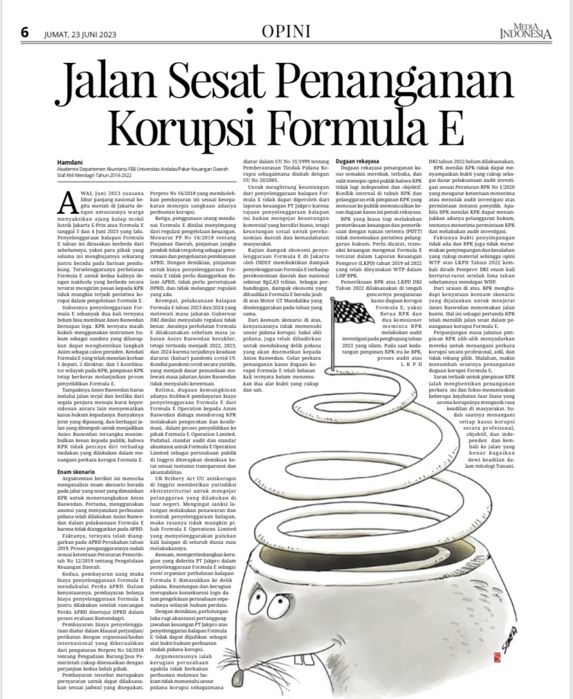 Tulisan jernih soal Formula E, dari seorang ahli keuangan daerah, Staf Ahli Mendagri 2014-2022. Agar tidak tersesat dan terjebak melakukan fitnah. 👍