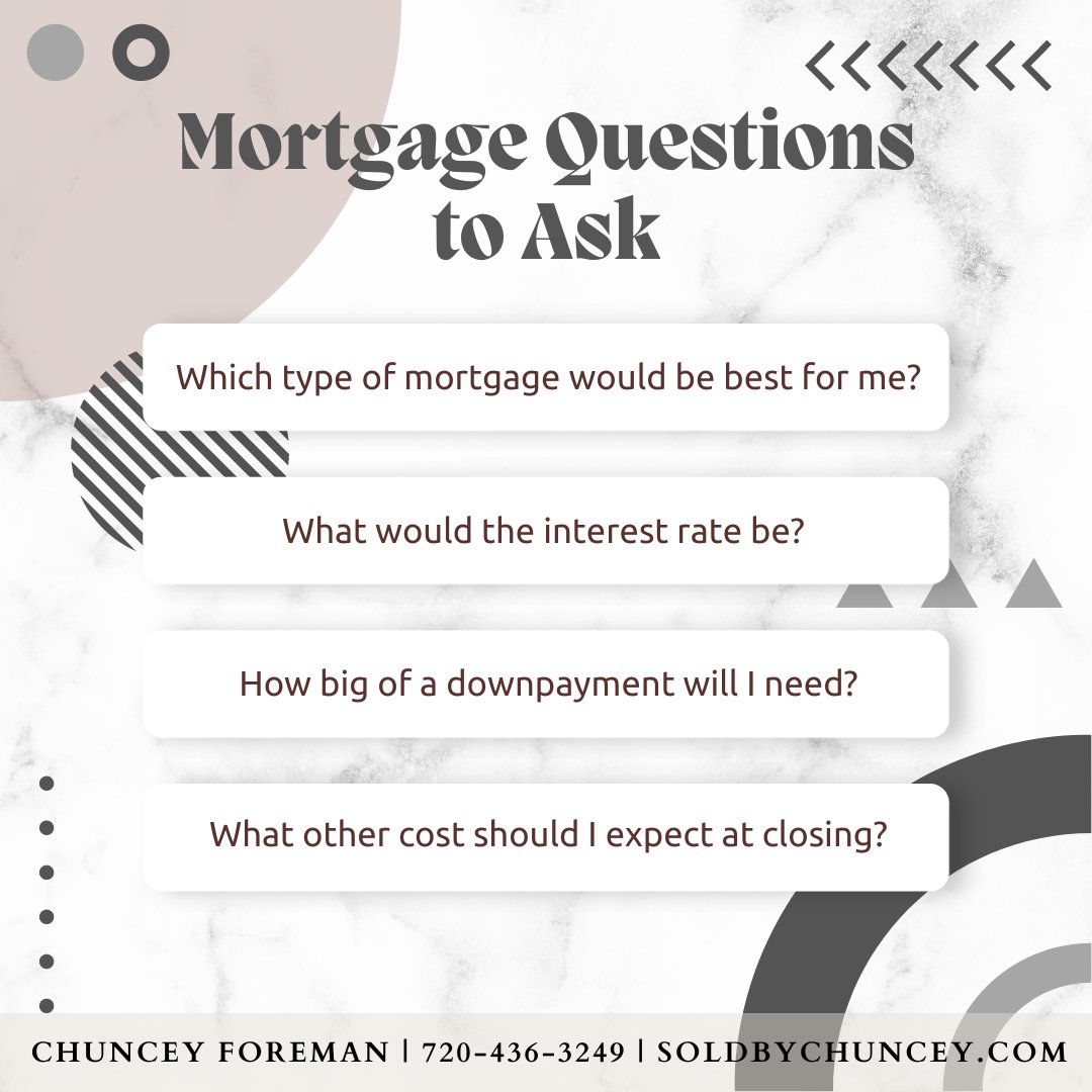 Need answers to your questions? This list is a great resource to get you started. Looking for a loan officer? I can connect you with the best! Message or call me. 

#HomeExpert #RealEstate #ColoradoRealtor #ICanHelp