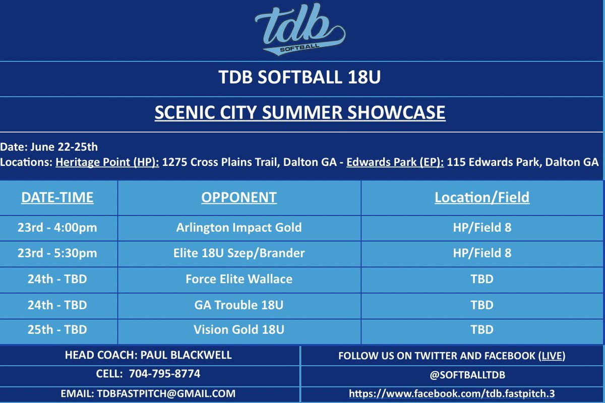 TDB Softball (@softballtdb) on Twitter photo Rained out today but looking forward to the rest of the weekend! We will continue to update everyone! <a href="/ConnectSports_/">Connect Sports</a> Rained out today but looking forward to the rest of the weekend! We will continue to update everyone! <a href="/ConnectSports_/">Connect Sports</a>