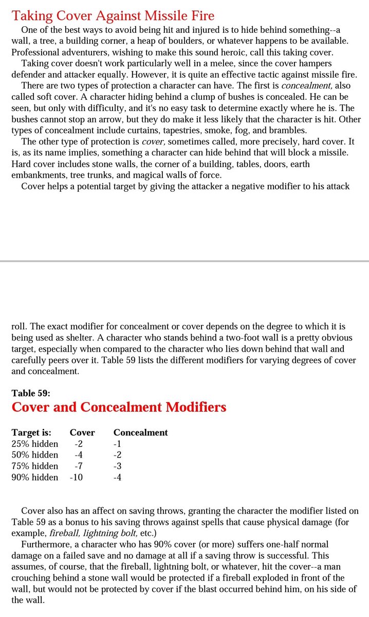 eroc0303's tweet photo. @ElPonchoGoblin Targeted firing into Melee is allowed in my game. The DM determines penalty to hit. 
Firing at Size M in melee with party Size S 50% covered -4 or 75% = -7. Size M vs M, 90% -10. SZ L enemy vs M 25% -2
Flank of enemy missile fire, treat as concealed: -1 to -4 https://t.co/nskNirSEMh