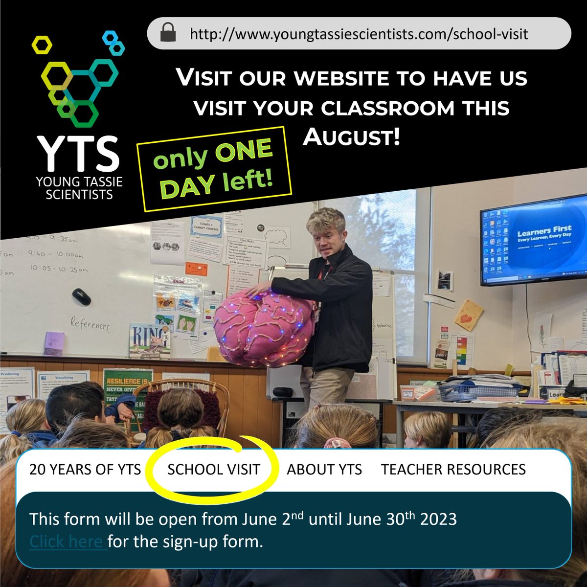 Our web portal CLOSES TODAY for 2023 classroom visits. We will be visiting the east coast, north, south, west and north west of #lutruwita #Tasmania. So submit your school for a Young Tassie Scientists incursion in August. youngtassiescientists.com/school-visit-f……… #YTS2023 #NationalScienceWeek