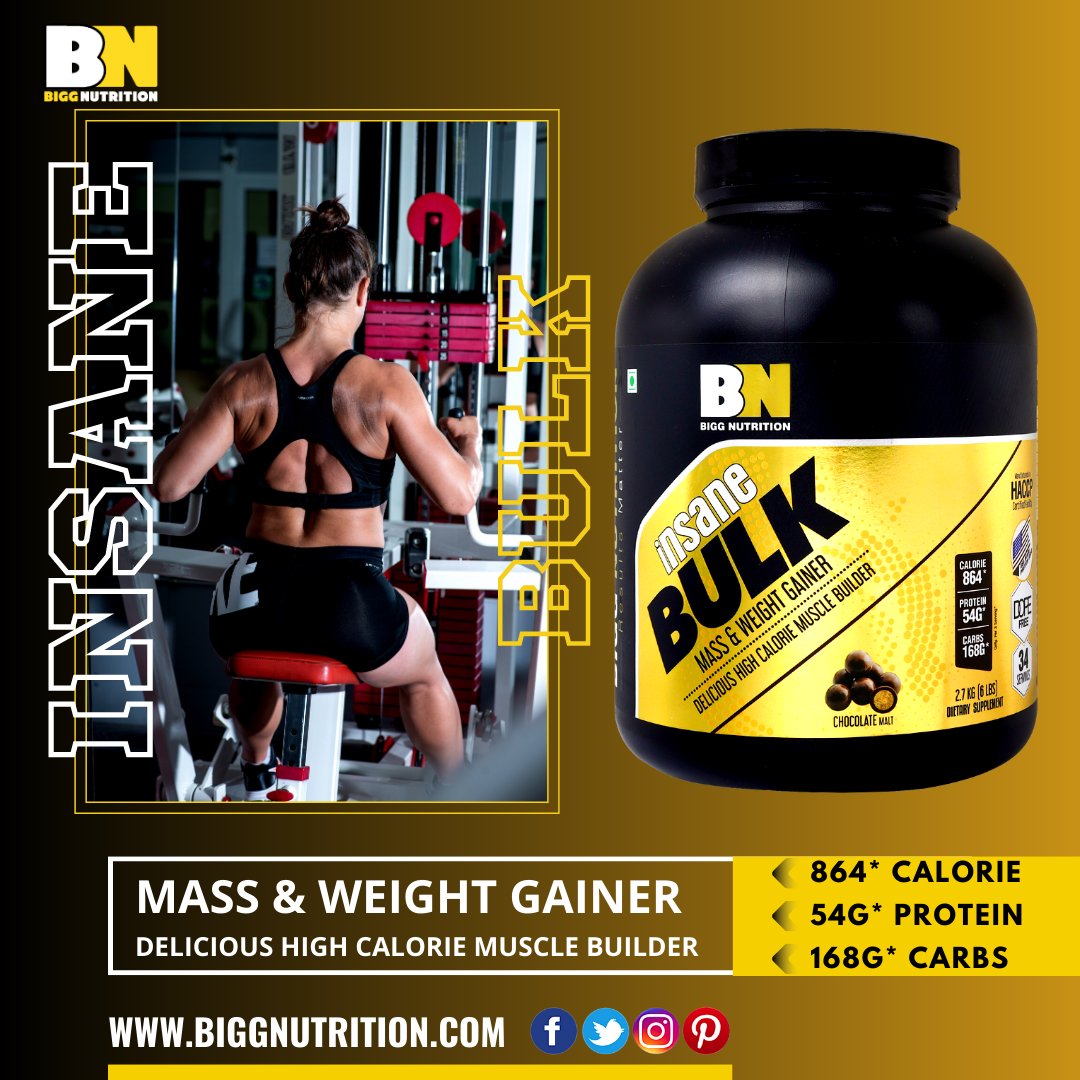 Bigg Nutrition Insane BULK Mass & Weight Gainer
Delicious High-Calorie Muscle Builder
● 864* Calories
● 54g* Protein
● 168g* Carbs
#BiggNutrition That's #ResultsMatter
📞+919212206676
biggnutrition.com

#insane #insanebulk #bulkpowder #weightgainer #Buildyourself