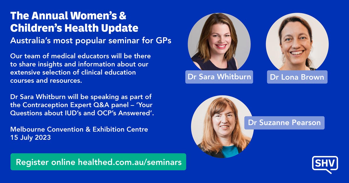 Come see the Sexual Health Victoria Clinical Education team at the 2023 HealthEd Australia Women's and Children's Health Update. Happening at the Melbourne Convention &amp; Exhibition Centre on Saturday 15 July.

Register below:
healthed.com.au/seminars/