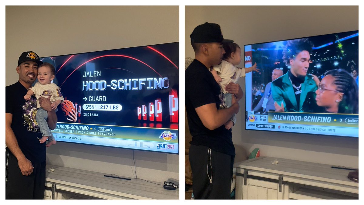 lakeshow81's tweet photo. Camden’s first Draft with Daddy! Go Lakers! Welcome Jalen! @SpectrumSN @Lakers https://t.co/FEkBaqbfex