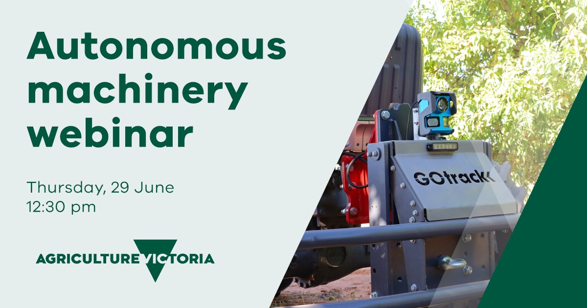 Do you want to learn about horticulture autonomous farm machinery? Join our free webinar Thurs 29 June @ 12:30 pm. Register at tinyurl.com/5xzcphwn or call Andy on 0436 804 656  #Agtech #horticulture @AugeanRobotics <a href="/fmr_group/">FMR Group</a> <a href="/appleandpearAU/">Apple and Pear Australia Limited (APAL)</a> <a href="/FruitGrowersVic/">Fruit Growers Vic</a> <a href="/AusAlmonds/">Almond Board of Australia 🌸🚜🥗</a> @