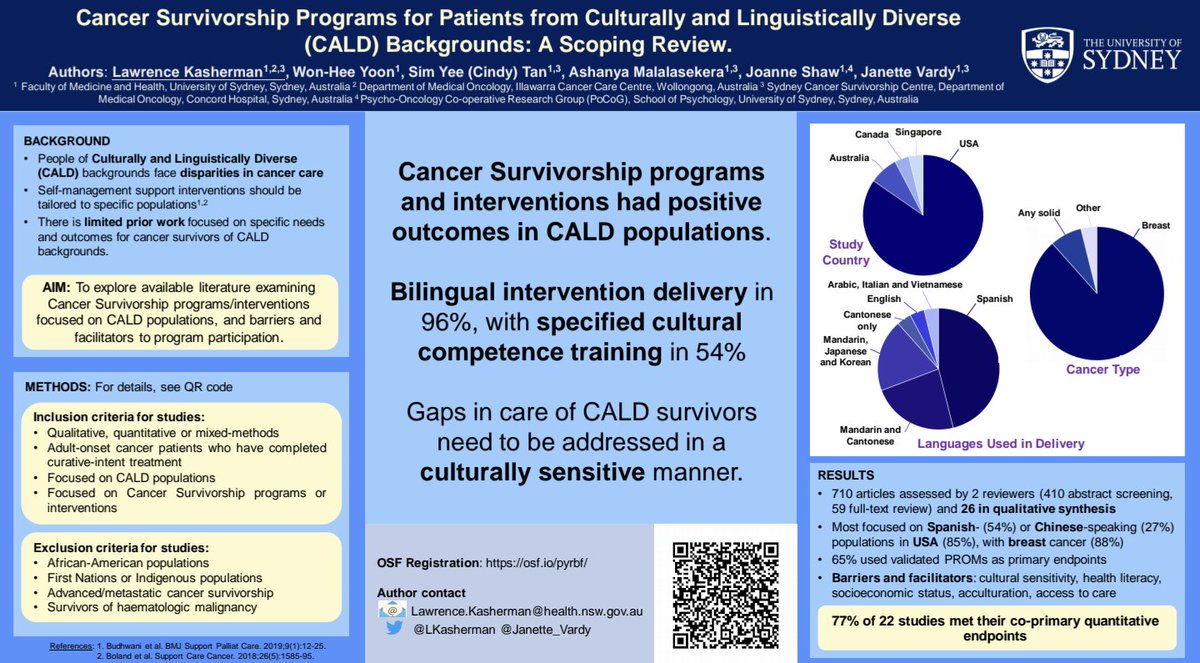 Thank you @CancerCareMASCC for allowing me to present my scoping review focused on #cancersurvivorship programs in #CALD cancer survivors. Lots of work to be done! 📝 out soon @janette_vardy @CindyTa09878114 @AshMalalasekera @Joanne472 @Sydney_Uni #survonc