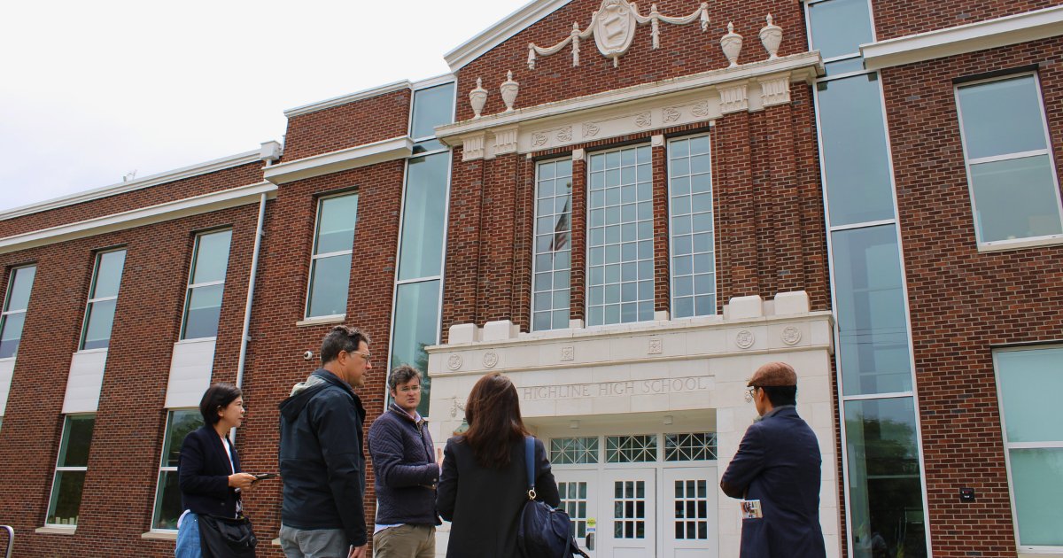 HighlineSchools's tweet photo. Researching the future of school design? Come to Highline! Architecture professors from Seoul National University of Science & Technology toured our @Highlinepirates and Raisbeck @aviationhs buildings this week with Bassetti Architects. #HighlineBuilds #KeepingOurPromise https://t.co/FIpT9dTXad