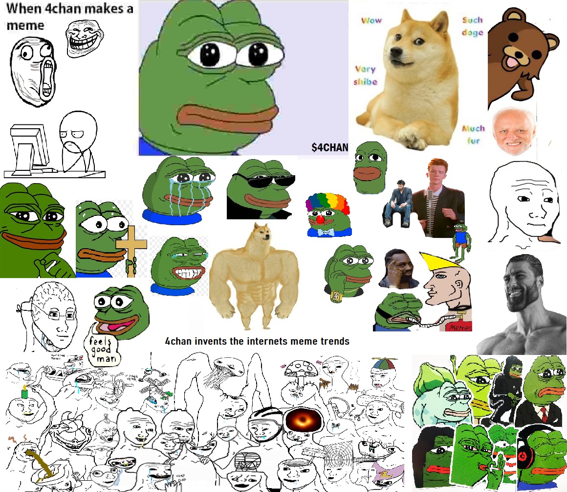 some crypto anons have no clue #4chan 

invented the $pepe meme
invented the $doge meme

plus around a million others since 2003, but #pepeislove was inveted as a meme by #4chan since 2008 then #doge 2009 making it popular by 2013

history101

$1000 now = $100K@ ONLY 100M ath 🤯