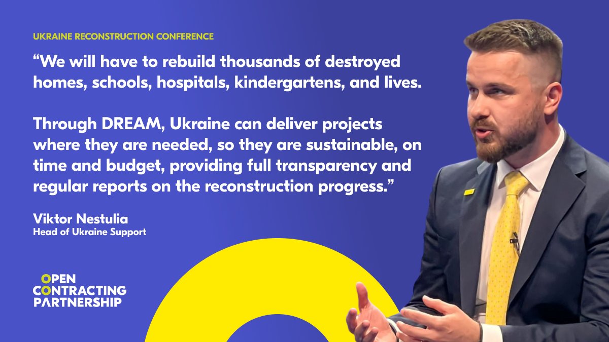 Our takeaway from #URC2023: High-level commitments to continued financial support to Ukraine is key &amp; DREAM provides a transparent ecosystem to track where every $, €, £ &amp; hryvnia is going. Donors now have to buy into this coordinated approach too. More open-contracting.org/worldwide/open…