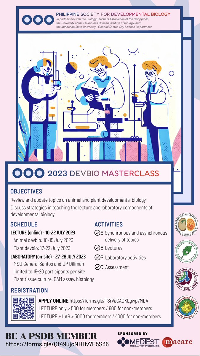 PhilSocDevBio's tweet image. #PSDBMasterclass2023 registration is now open for PSDB members!! Registration for non-members will open in the next few days.

📌 Register here: forms.gle/TSrVaCACKLgwp7…
📌 Not yet a member? Join us: forms.gle/Qt49ujcNHDv7E5…
📌 For details: facebook.com/10006356621681…

#PSDB2023 🌱🐣