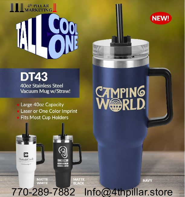 paulthuneman's tweet image. Keep your customers and employees hydrated with the Tall Cool One!
It's a desk side essential!

40oz Stainless Steel Vacuum Mug w/Straw
Laser or one color imprint
Fits most cup holders

#PromotionalProducts #promotionalgifts #hydrateinstyle