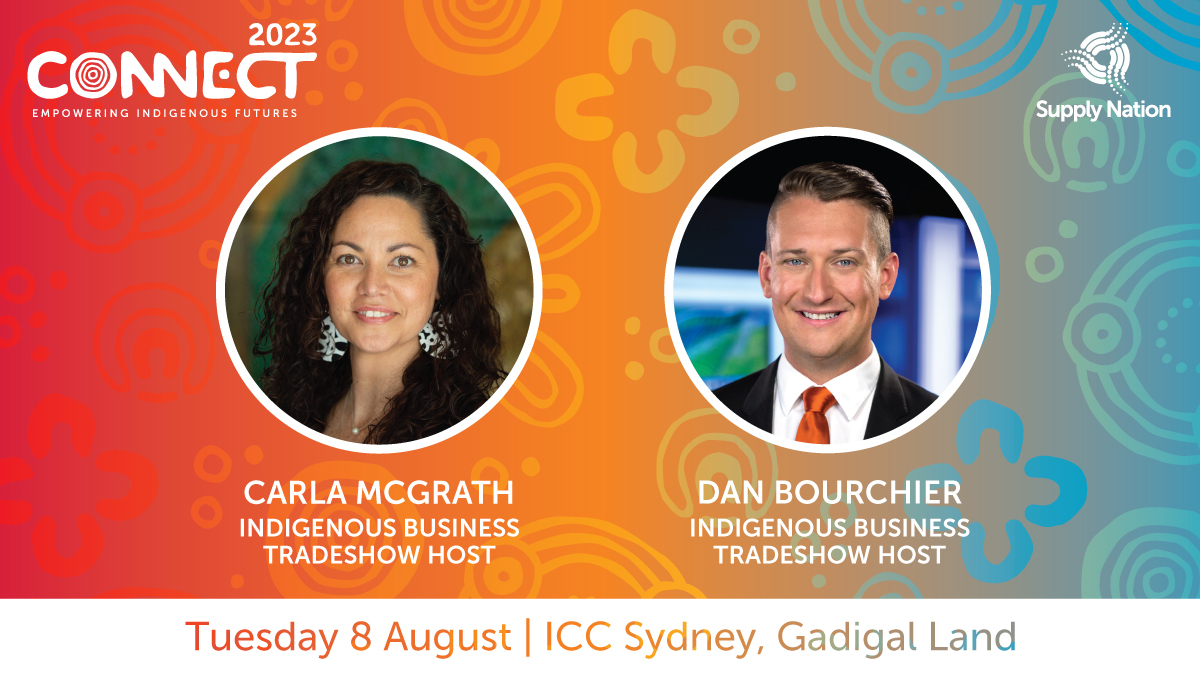 We are thrilled to announce the #Connect2023 Indigenous Business Tradeshow hosts: proud Torres Strait Islander woman, speaker & advocate @CarlaMcGrath, and multi-award winning journalist, TV/radio host & speaker @Dan_Bourchier – secure your tickets today: rb.gy/4bn1a